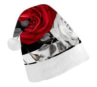 DWTJKMS Cappello da Babbo Natale classico con strisce bianche e nere con rose rosse, cappello spesso per feste di Natale, cappello divertente per le vacanze, unisex, per adulti