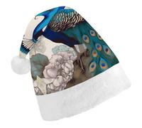 DWTJKMS Cappello da Babbo Natale con motivo floreale con pavone, classico, spesso, per feste di Natale, divertente, unisex, per adulti