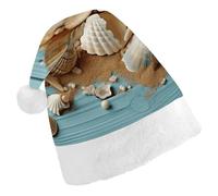 DWTJKMS Cappello di Babbo Natale a tema spiaggia con conchiglie classico cappello di Natale spesso cappello divertente per feste di Natale per adulti unisex