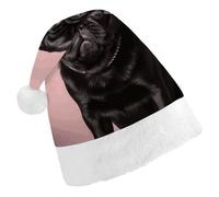 DWTJKMS Cappello di Babbo Natale carlino nero carino classico cappello di Natale spesso cappello di Natale divertente cappello per le vacanze per adulti unisex