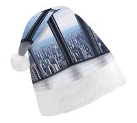 DWTJKMS Cappello di Babbo Natale classico con grattacieli, cappello spesso per feste di Natale, cappello divertente per le vacanze, unisex, per adulti