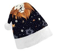 DWTJKMS Cappello di Babbo Natale classico con leone e stelle, cappello spesso per feste di Natale, cappello divertente per le vacanze, unisex per adulti