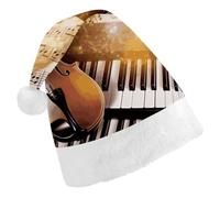 DWTJKMS Cappello di Babbo Natale classico con note musicali per pianoforte e violino, cappello spesso per feste di Natale, cappello divertente per le vacanze, unisex per adulti