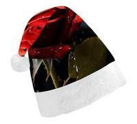 DWTJKMS Cappello di Babbo Natale classico con rosa rossa con schizzi rossi, cappello spesso per feste di Natale, cappello divertente per le vacanze, unisex, per adulti