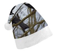 DWTJKMS Cappello di Babbo Natale classico nero con corvo e uccellini, cappello spesso per feste di Natale, cappello divertente per le vacanze, unisex per adulti