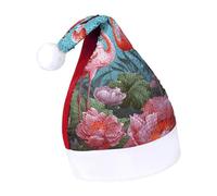DWTJKMS Cappello di Babbo Natale con fenicottero e fiori d'amore, cappello classico in pelliccia, cappello di Natale spesso con paillettes, divertente berretto invernale per vacanze