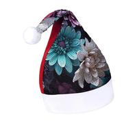 DWTJKMS Cappello di Babbo Natale con fiori viola e foglia di tè cappello di Natale classico cappello di Natale spesso cappello con paillettes divertente cappello invernale per vacanze