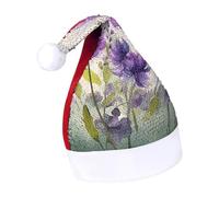 DWTJKMS Cappello di Babbo Natale con fiori viola in stile acquerello classico cappello di Natale spesso cappello per feste di Natale con paillettes divertente cappello invernale per vacanze