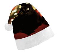 DWTJKMS Cappello di Babbo Natale con gatto nero, classico, spesso, per feste di Natale, divertente, unisex, per adulti