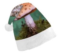 DWTJKMS Cappello di Babbo Natale con gatto sul fungo, cappello classico di Natale, cappello spesso per feste di Natale, cappello divertente per le vacanze, unisex per adulti
