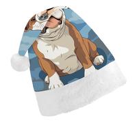 DWTJKMS Cappello di Babbo Natale con illustrazione di bulldog inglese, cappello classico di Natale, cappello spesso per feste di Natale, cappello divertente per le vacanze, unisex, per adulti