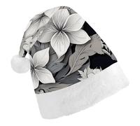 DWTJKMS Cappello di Babbo Natale con motivo floreale tropicale bianco e nero intricato classico cappello di Natale spesso cappello per feste di Natale divertente cappello per le vacanze per adulti
