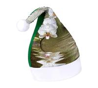 DWTJKMS Cappello di Babbo Natale con orchidea bianca nello stagno, cappello di Natale classico in pelliccia, cappello spesso per feste di Natale con paillettes, divertente berretto invernale per