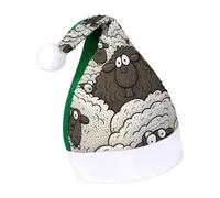 DWTJKMS Cappello di Babbo Natale con pecore bianche e nere in stile cartone animato classico cappello di Natale spesso cappello da festa di Natale con paillettes divertente cappello invernale per