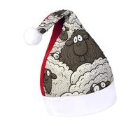 DWTJKMS Cappello di Babbo Natale con pecore bianche e nere in stile cartone animato classico cappello di Natale spesso cappello da festa di Natale con paillettes divertente cappello invernale per