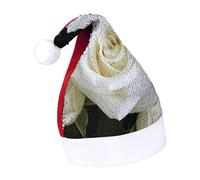 DWTJKMS Cappello di Babbo Natale con rosa bianca, cappello di Natale in pelliccia classica, spesso cappello per feste di Natale con paillettes, divertente berretto invernale per vacanze