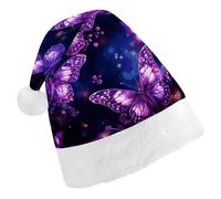 DWTJKMS Cappello di Babbo Natale con stampa a farfalla viola classico cappello di Natale spesso cappello divertente per feste di Natale per adulti unisex