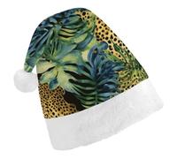 DWTJKMS Cappello di Babbo Natale della giungla con stampa leopardata animale classico cappello di Natale spesso cappello di Natale divertente cappello per le vacanze per adulti unisex