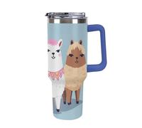 DWTJKMS Carino alpaca in acciaio inox Tumbler 1,18 once a prova di perdite grande capacità tazza auto con manico cannuccia doppia parete sottovuoto tazza isolante riutilizzabile mantiene freddo o