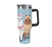 DWTJKMS Carino alpaca in acciaio inox Tumbler 1,18 once a prova di perdite grande capacità tazza auto con manico cannuccia doppia parete sottovuoto tazza isolante riutilizzabile mantiene freddo o