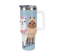 DWTJKMS Carino alpaca in acciaio inox Tumbler 1,18 once a prova di perdite grande capacità tazza auto con manico cannuccia doppia parete sottovuoto isolato tazza riutilizzabile mantiene freddo o caldo