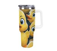DWTJKMS Carino anatra animale in acciaio inox Tumbler 1,18 once a prova di perdite grande capacità tazza auto con manico paglia doppia parete sottovuoto tazza isolante riutilizzabile mantiene freddo o