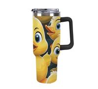 DWTJKMS Carino anatra animale in acciaio inox Tumbler 1,18 once a prova di perdite grande capacità tazza auto con manico paglia doppia parete sottovuoto isolato tazza riutilizzabile mantiene freddo o