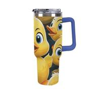 DWTJKMS Carino anatra animale in acciaio inox Tumbler 1,18 once a prova di perdite grande capacità tazza auto con manico paglia doppia parete sottovuoto isolato tazza riutilizzabile mantiene freddo o