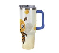 DWTJKMS Carino Bees Honey Bicchiere in acciaio inox da 1,18 l, a prova di perdite, grande capacità, con manico, cannuccia a doppia parete, isolamento sottovuoto, riutilizzabile, mantiene freddo o
