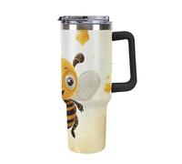 DWTJKMS Carino Bees Honey Bicchiere in acciaio inox da 1,18 l, a prova di perdite, grande capacità, con manico, cannuccia a doppia parete, isolamento sottovuoto, riutilizzabile, mantiene freddo o