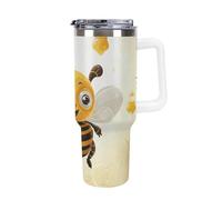 DWTJKMS Carino Bees Honey Bicchiere in acciaio inox da 1,18 l, a prova di perdite, grande capacità, con manico, cannuccia a doppia parete, isolamento sottovuoto, riutilizzabile, mantiene freddo o