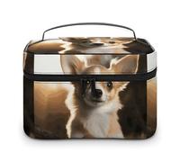 DWTJKMS Carino Chihuahua Makeup Bag, Cosmetici Organizer Caso Grande Capacità Portatile Make Up Borse Donne Viaggio Toiletry Borse con Maniglia E Divisore