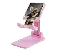 DWTJKMS Carino Chihuahua supporto per telefono cellulare doppio pieghevole, regolabile in altezza supporto per telefono cellulare portatile supporto da tavolo per tutti gli smartphone, stile rosa