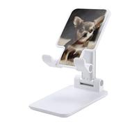 DWTJKMS Carino Chihuahua Supporto per telefono cellulare pieghevole doppio, regolabile in altezza Supporto per telefono cellulare portatile Dock da tavolo per tutti gli smartphone, stile bianco