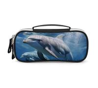 DWTJKMS Carino Delfini Borsa di Trucco In Pelle Portatile Piccolo Organizzatore Cosmetico Impermeabile Toiletry Borse Pennelli Matite E Viaggio Make Up Accessori