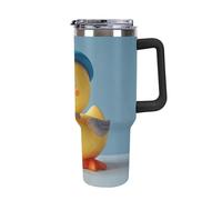 DWTJKMS Carino Diorama Duck Bicchiere in acciaio inox da 1,18 l, a prova di perdite, grande capacità, con manico, cannuccia a doppia parete, isolamento sottovuoto, riutilizzabile, mantiene freddo o