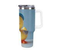 DWTJKMS Carino Diorama Duck Bicchiere in acciaio inox da 1,18 l, a prova di perdite, grande capacità, con manico, cannuccia a doppia parete, isolamento sottovuoto, riutilizzabile, mantiene freddo o