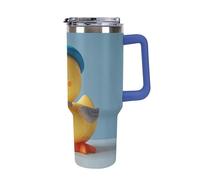 DWTJKMS Carino Diorama Duck Bicchiere in acciaio inox da 1,18 l, a prova di perdite, grande capacità, con manico, cannuccia a doppia parete, isolamento sottovuoto, riutilizzabile, mantiene freddo o