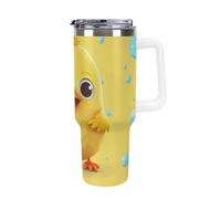 DWTJKMS Carino giallo pollo in acciaio inox Tumbler 1,18 once a prova di perdite grande capacità tazza per auto con manico cannuccia doppia parete sottovuoto isolato tazza riutilizzabile mantiene