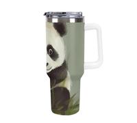 DWTJKMS Carino Little Panda Bicchiere in acciaio inox da 1,18 l, a prova di perdite, grande capacità, con manico, cannuccia a doppia parete, isolamento sottovuoto, riutilizzabile, mantiene freddo o