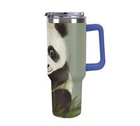 DWTJKMS Carino Little Panda Bicchiere in acciaio inox da 1,18 l, a prova di perdite, grande capacità, con manico, cannuccia a doppia parete, isolamento sottovuoto, riutilizzabile, mantiene freddo o