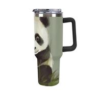 DWTJKMS Carino Little Panda Bicchiere in acciaio inox da 1,18 l, a prova di perdite, grande capacità, con manico, cannuccia a doppia parete, isolamento sottovuoto, riutilizzabile, mantiene freddo o