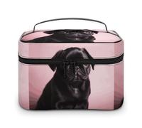 DWTJKMS Carino nero carlino trucco borsa, cosmetici organizzatore caso grande capacità portatile trucco borse donna viaggio toilette borse con manico e divisore