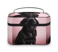 DWTJKMS Carino nero carlino trucco borsa, cosmetici organizzatore caso grande capacità portatile trucco borse donna viaggio toilette borse con manico e divisore