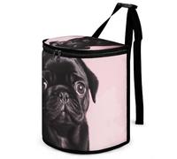 DWTJKMS Carino nero Pug Car Trash Can con coperchio Grande capacità Appeso Auto Trash Bin a prova di perdite Impermeabile Cestino Auto Must Haves Accessori interni