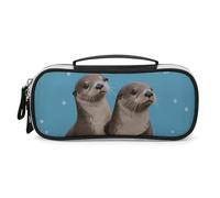 DWTJKMS Carino Otters Borsa di Trucco In Pelle Portatile Piccolo Organizzatore Cosmetico Impermeabile Toiletry Borse Pennelli Matite E Viaggio Trucco Accessori