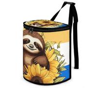 DWTJKMS Cartone animato Bradipo seduto sul girasole Auto Trash Can con coperchio Grande capacità Appeso Auto Trash Bin a prova di perdite Impermeabile Pattumiera Auto Must Haves Accessori interni