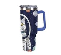 DWTJKMS Cat in Spacess - Bicchiere in acciaio inox da 1,18 l, a prova di perdite, grande capacità, con manico, cannuccia a doppia parete, isolamento sottovuoto, riutilizzabile, mantiene freddo o caldo