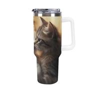 DWTJKMS Cat Kiss - Bicchiere in acciaio inox da 1,18 l, a prova di perdite, grande capacità, con manico, cannuccia a doppia parete, isolamento sottovuoto, riutilizzabile, mantiene freddo o caldo