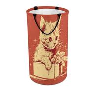 DWTJKMS Cesto portabiancheria a forma di gatto sdraiato sulla scatola, cesto pieghevole per vestiti sporchi, con manici per il trasporto, grande cesto portaoggetti per lavanderia, dormitorio per la